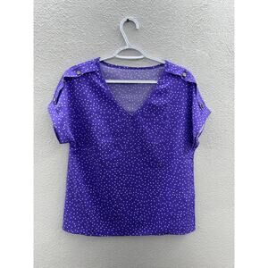 Womens Shein Blouse Size Small Purple Dotted Short Sleeve V-Neck